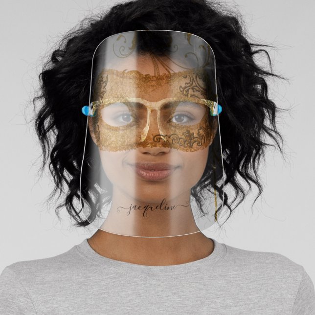 Mardi Gras Masquerade Mask Gold Glitter Your Name (Insitu)
