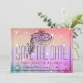 Mardi Gras Masquerade Mask Gold Save the Date Invitation (Standing Front)