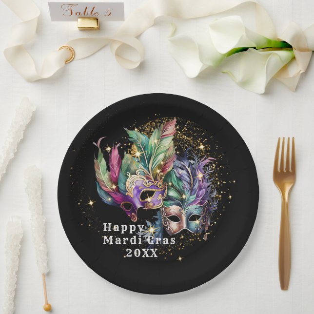 Mardi Gras Masquerade Mask  Paper Plates (Wedding)