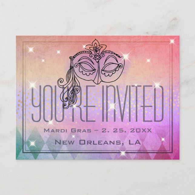 Mardi Gras Masquerade Mask Purple Invitation Postcard (Front)