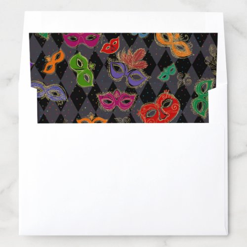 Mardi Gras Masquerade Masks Black Harlequin Envelope Liner