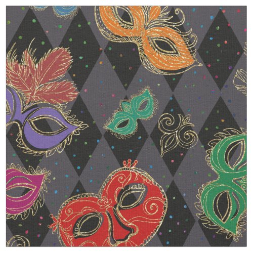 Mardi Gras Masquerade Masks Black Harlequin Fabric