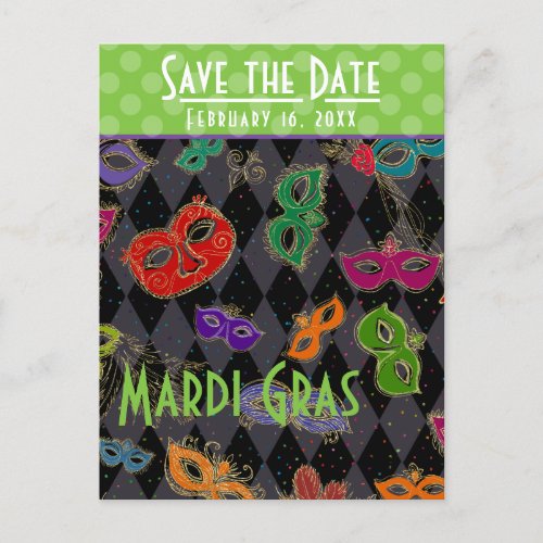 Mardi Gras Masquerade Masks Black Harlequin Invitation Postcard