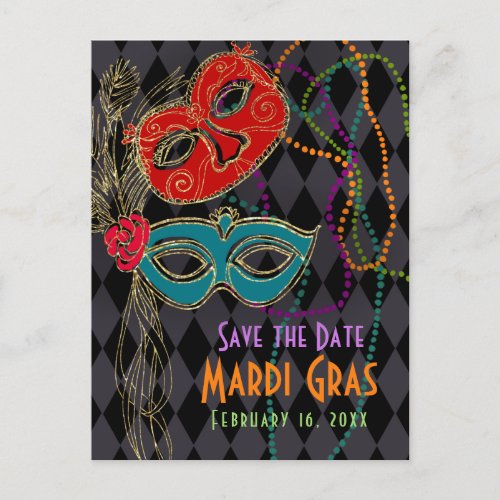 Mardi Gras Masquerade Masks Black Harlequin Invitation Postcard