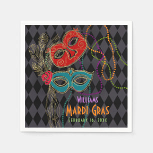 Mardi Gras Masquerade Masks Black Harlequin Napkins