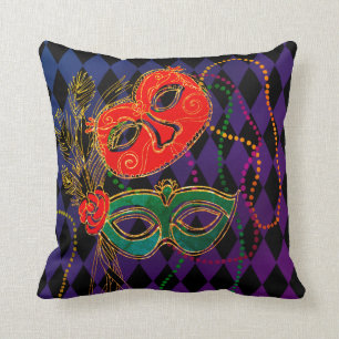 Mardi Gras Masquerade Masks Black Harlequin Throw Pillow