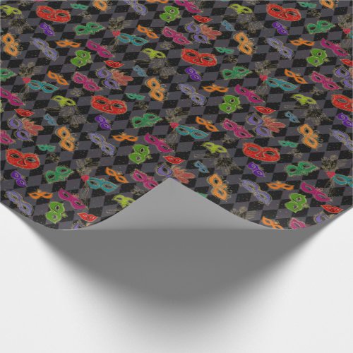 Mardi Gras Masquerade Masks Black Harlequin Wrapping Paper