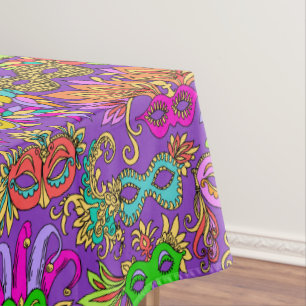 Mardi Gras Masquerade Masks Bright Purple Green Tablecloth