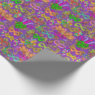 Mardi Gras Masquerade Masks Bright Purple Green Wrapping Paper