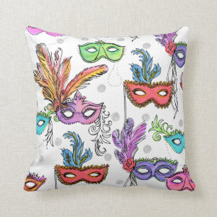 Mardi Gras Masquerade Masks Bright Watercolor Throw Pillow