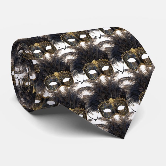 Mardi Gras Masquerade Masks Carnival Gold Black Neck Tie (Rolled)