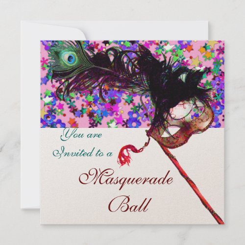 MARDI GRAS MASQUERADE MASKSCOLORFUL CONFETTI INVITATION