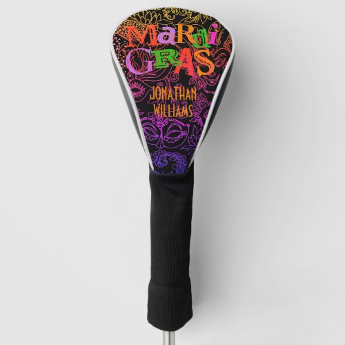 Mardi Gras Masquerade Masks Colorful Typography Golf Head Cover