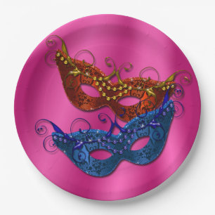 Mardi Gras Masquerade Masks Paper Plates 9"