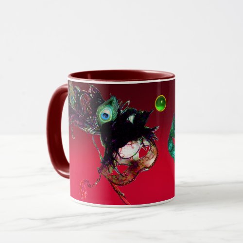 MARDI GRAS MASQUERADE MASKS  Red Burgundy Gemstone Mug