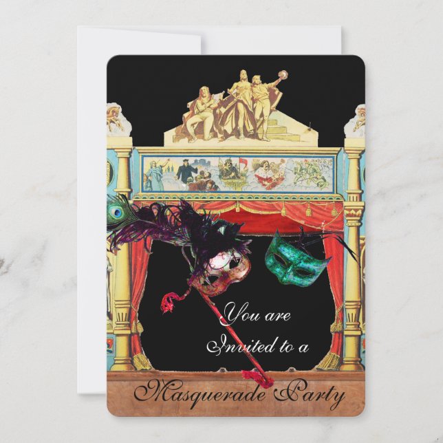 MARDI GRAS MASQUERADE MASKS THEATRE STAGE INVITATION (Front)
