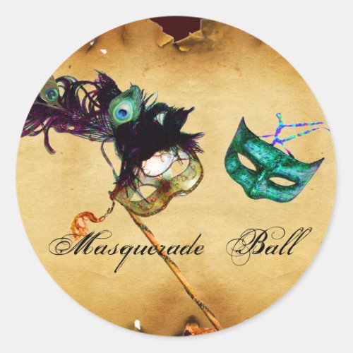 MARDI GRAS MASQUERADE parchment Classic Round Sticker