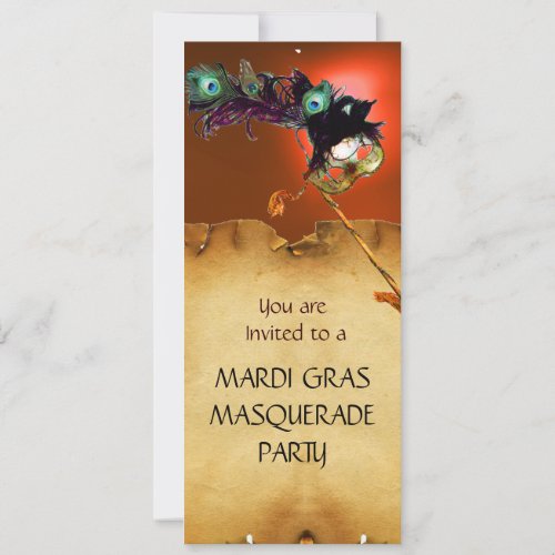 MARDI GRAS MASQUERADE PARTY blue orange Invitation