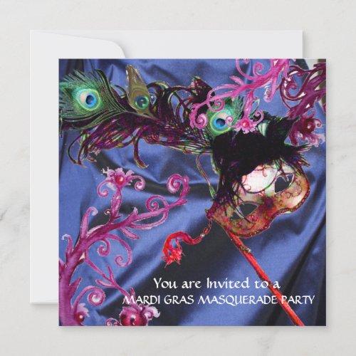 MARDI GRAS MASQUERADE PARTY BLUE SILK CLOTH INVITATION