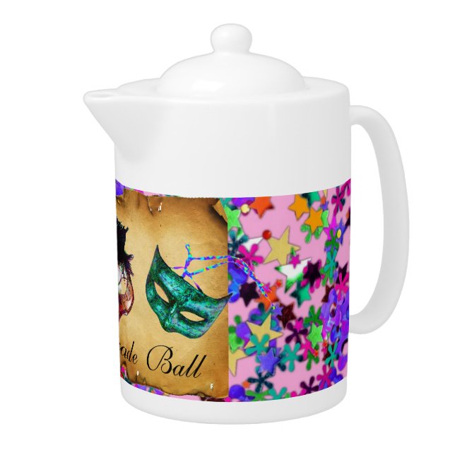 MARDI GRAS MASQUERADE PARTY, confetti parchment Teapot (Right)