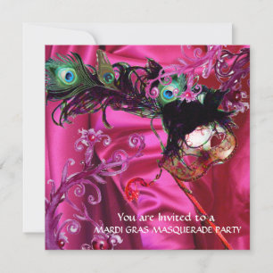 MARDI GRAS MASQUERADE PARTY, FUCHSIA SILK CLOTH INVITATION