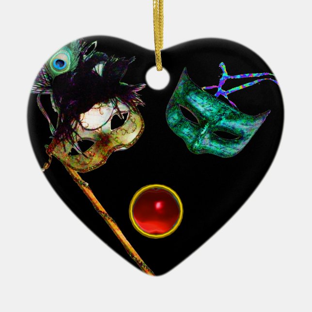 MARDI GRAS MASQUERADE PARTY, Gem Stones Ceramic Ornament (Front)