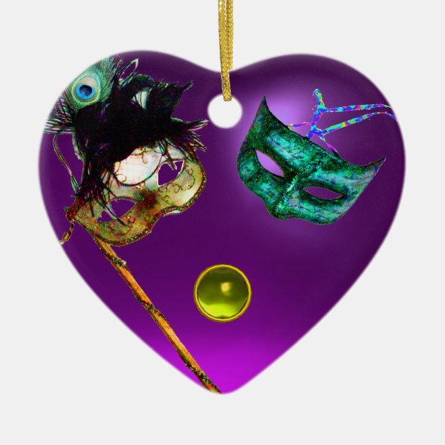 MARDI GRAS MASQUERADE PARTY, Gem Stones Ceramic Ornament (Front)