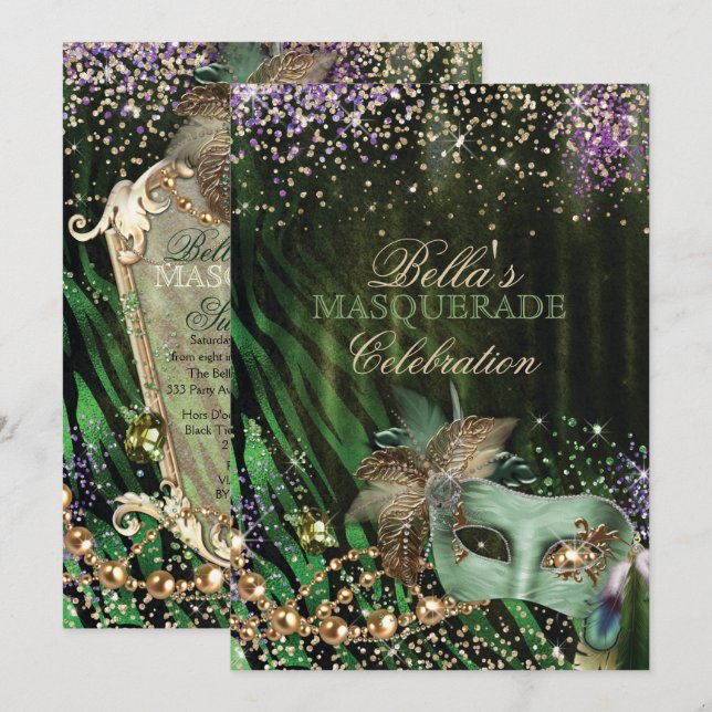 Mardi Gras Masquerade Party Invitation (Front/Back)