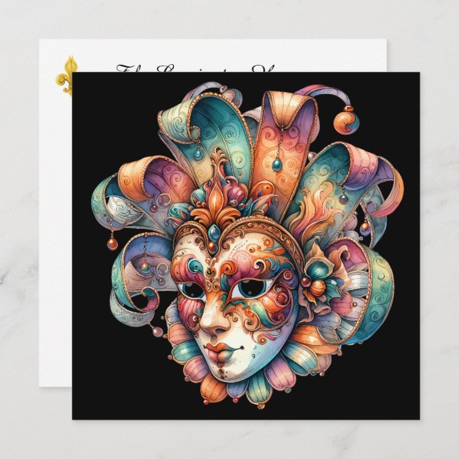 Mardi Gras Masquerade Party Invitation (Front/Back)