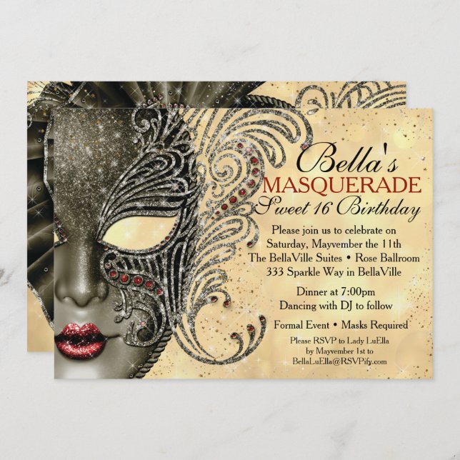 Mardi Gras Masquerade Party Invitations (Front/Back)