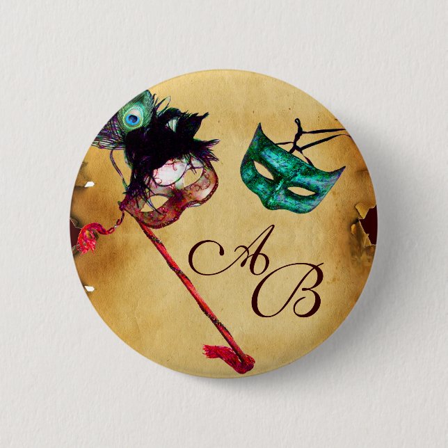 MARDI GRAS MASQUERADE PARTY MONOGRAM BUTTON (Front)