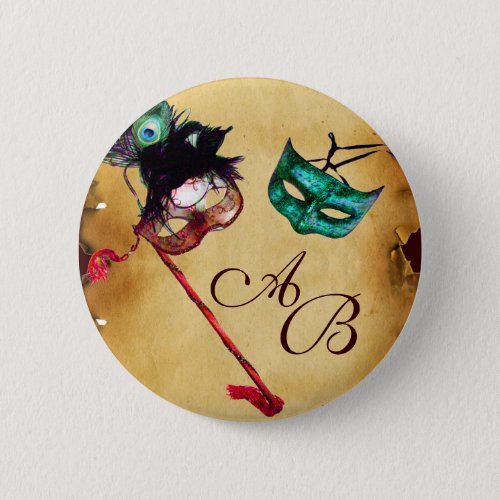 MARDI GRAS MASQUERADE PARTY MONOGRAM BUTTON