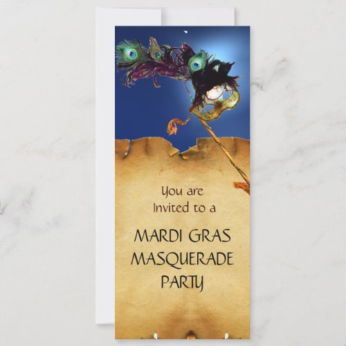 MARDI GRAS MASQUERADE PARTY  purple blue Invitation