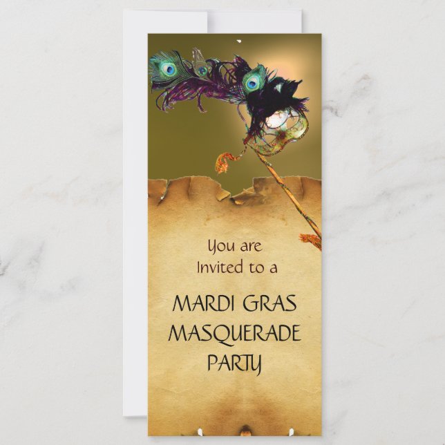 MARDI GRAS MASQUERADE PARTY, Yellow Orange Invitation (Front)