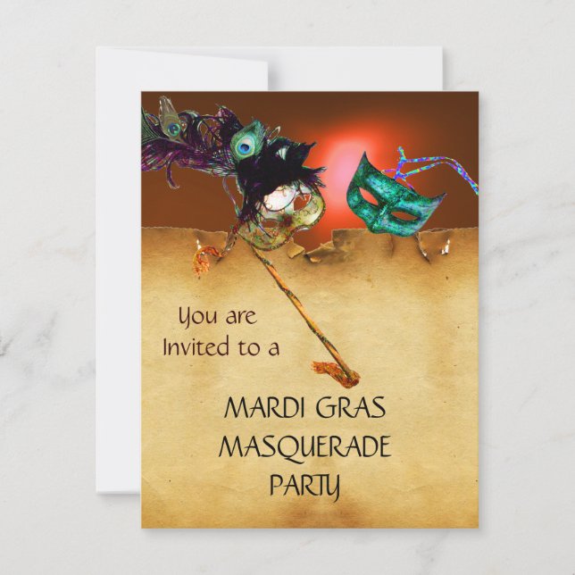 MARDI GRAS MASQUERADE PARTY, Yellow orange Invitation (Front)