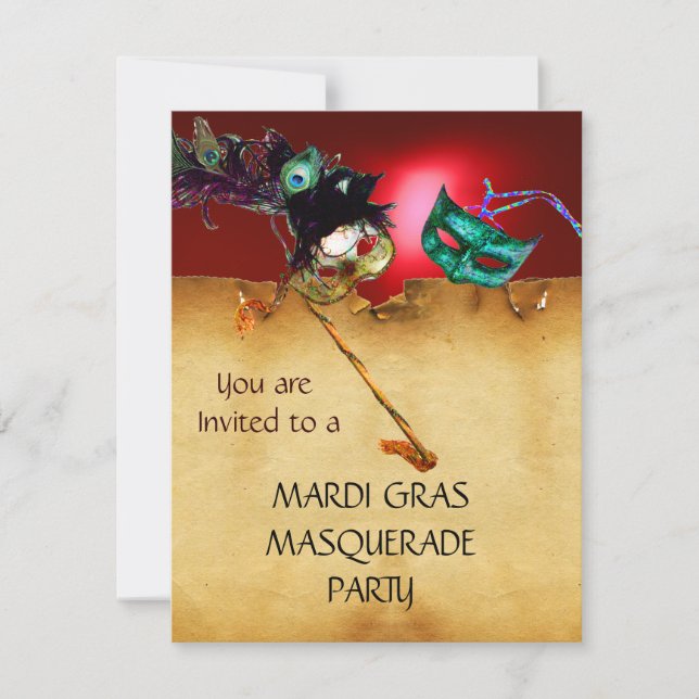 MARDI GRAS MASQUERADE PARTY, Yellow red Invitation (Front)