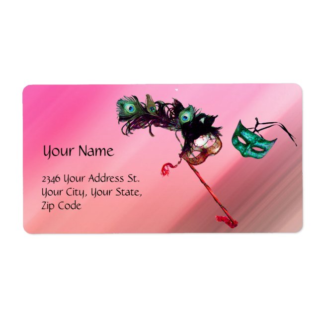 MARDI GRAS MASQUERADE pink fuchsia blue black silk Label (Front)