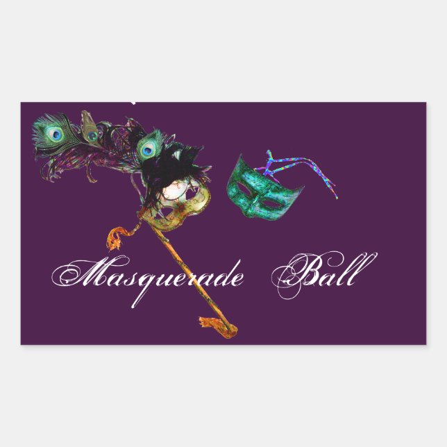 MARDI GRAS MASQUERADE RECTANGULAR STICKER (Front)