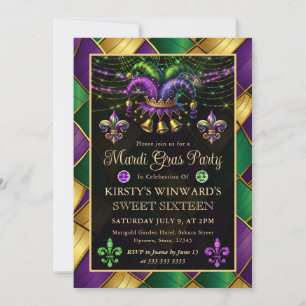 Mardi Gras Masquerade Sweet Sixteen Invitation