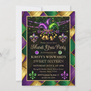 Mardi Gras Masquerade Sweet Sixteen Invitation