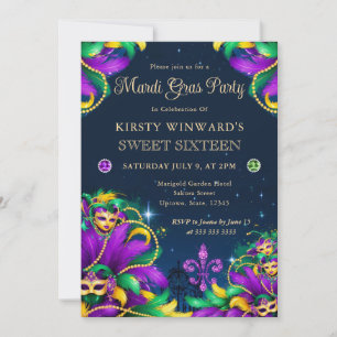 Mardi Gras Masquerade Sweet Sixteen Invitation