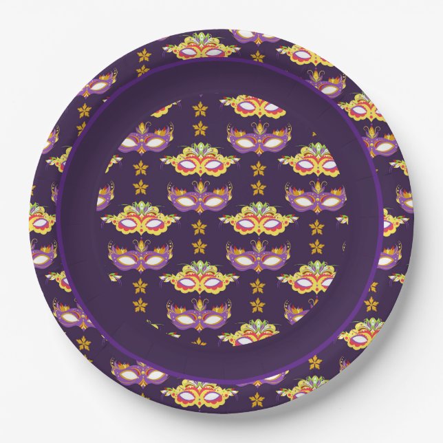 Mardi Gras Masquerade Theme Paper Plates (Front)
