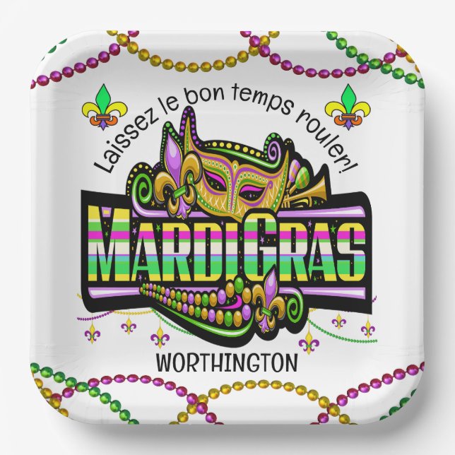Mardi Gras Matches Theme Paper Napkin Plates (Front)
