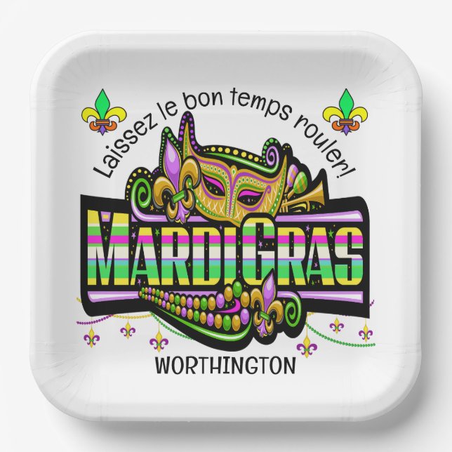 Mardi Gras Matches Theme  Paper Plates (Front)