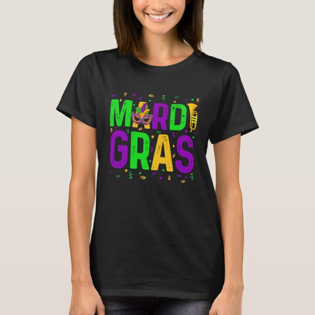 Mardi Gras Men Womens Cute Mask Mardi Gras Beads T-Shirt (Front)