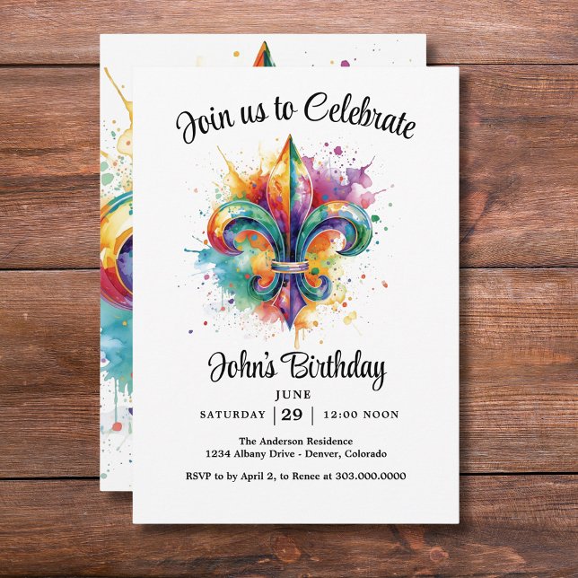 Mardi Gras Mens Birthday Party Invitation (Creator Uploaded)