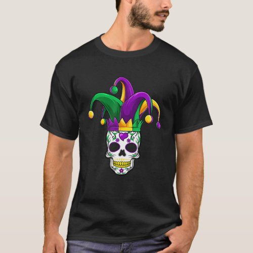Mardi Gras Mens Womens  Sugar Skull Jester Costum T_Shirt