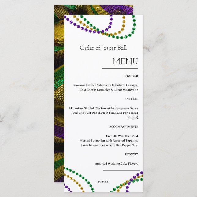 Mardi Gras Menu (Front/Back)