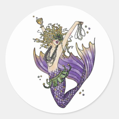 Mardi Gras Mermaid Classic Round Sticker