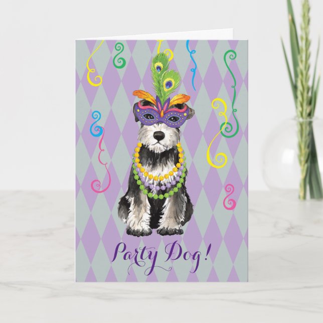 Mardi Gras Mini Schnauzer Card (Front)